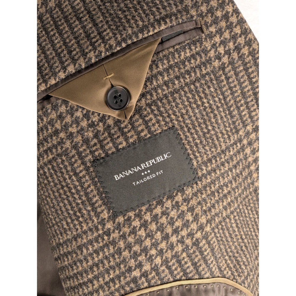 Banana Republic Tailored Fit‎ Blazer Sport Coat Brown Houndstooth Menswear 44L - Picture 6 of 14